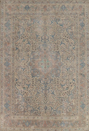 Floral Beige Wool Medallion Tebriz Area Rug Traditional Hand-made Carpet 10x13