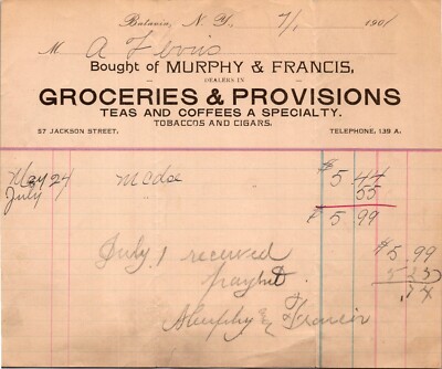 1901 Murphy & Francis Groceries & Provisions Tea Coffee Specialty  BATAVIA NY