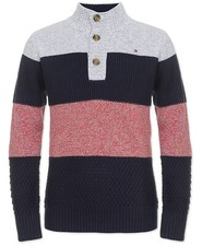 Tommy Hilfiger Boys Scarlet Sage Colorblock Patterned Mock Neck Pullover Sweater