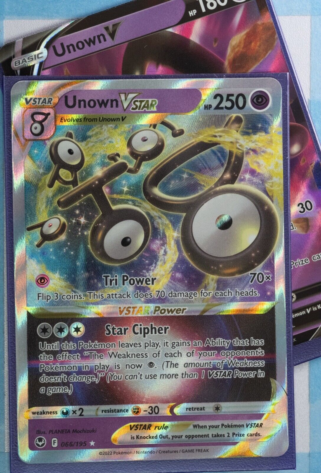 2 EVOLUTION SILVER TEMPEST POKEMON- UNOWN V 65/195 & VSTAR 66/195- NEW MINT