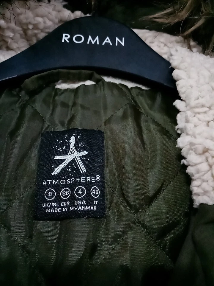 Atmosphere Khaki Padded Parka Coat Size 8 - Image 3 of 4