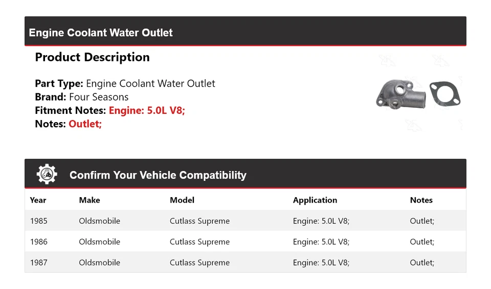 Salida de agua refrigerante motor Oldsmobile Cutlass Supreme 1985-1987 4 estaciones Foto 2 de 4