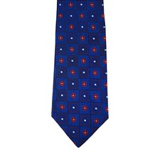Harken LTD Men's Necktie All Silk Geometric Blue Red White Made In USA Vintage