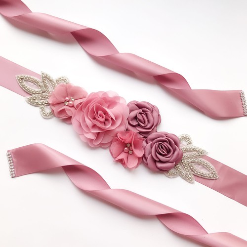 Vintage Crystal 3D Flower Pregnant Maternity Belt Floral Baby Shower Belly Sash - Picture 46 of 62