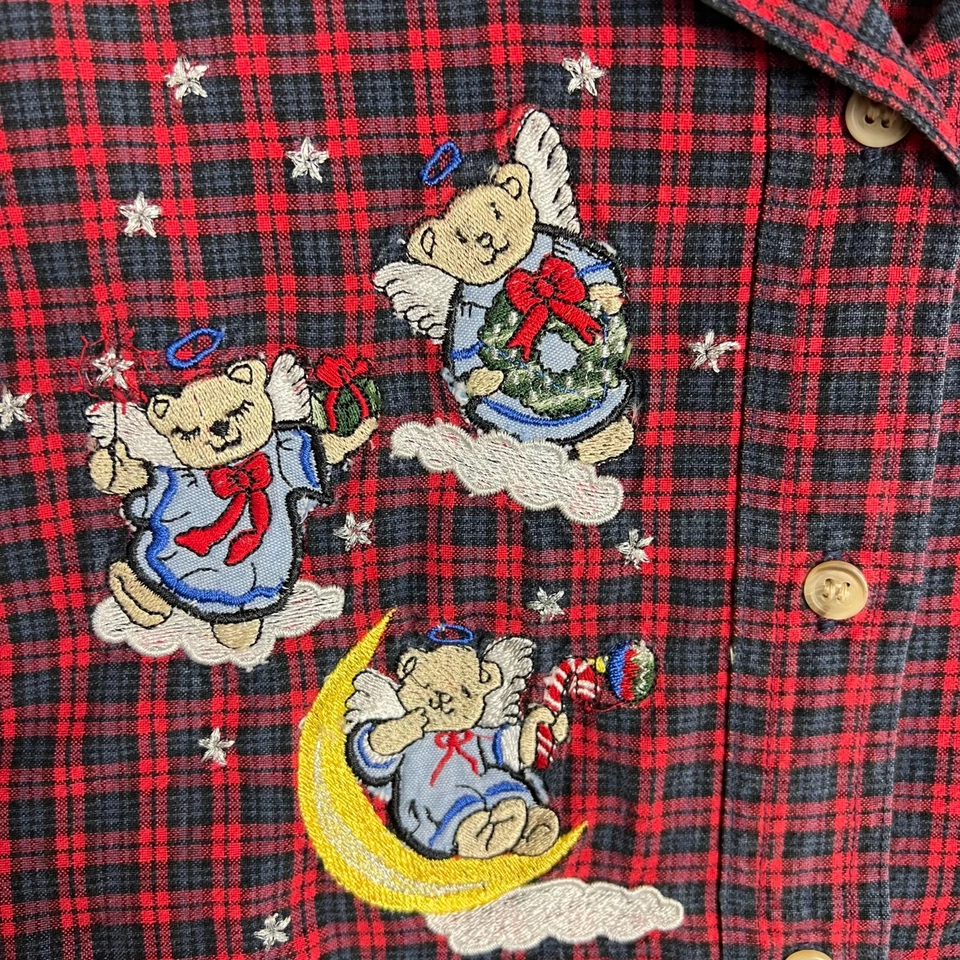 VINTAGE BOBBY BROOKS Christmas Shirt Flannel EMBROIDERED Angels bear S(4/6) - Image 4 of 4