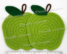 Coppia di presine cucina in lana fatte a mano all'uncinetto - Mela verde
