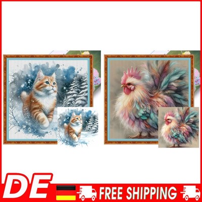 Full Embroidery Eco-cotton Thread 14CT Printed Cat Cross Stitch Kit Art 50x50cm