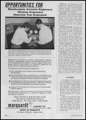 1957 Marquardt Aircraft Van Nuys CA Photo Test Instrument Engineers Print Ad