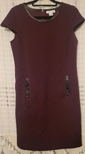 Liz Claiborne Women Short Sleeve Sheath Dress Texture Maroon Size Medium