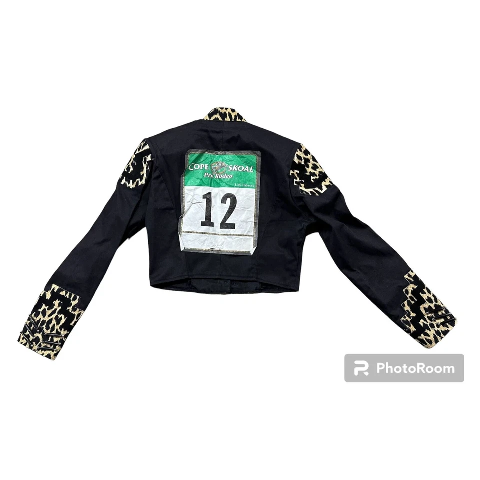 Chaqueta Western Rodeo Plateada Mesa Adornada Guepardo Animal Estampado Cuentas Pequeña Foto 4 de 4