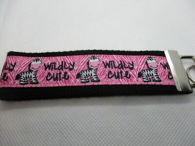 ''Wildly Cute'' Zebra Ribbon on Strong Webbing Key Fob Keychain Wristlet-USA Ship