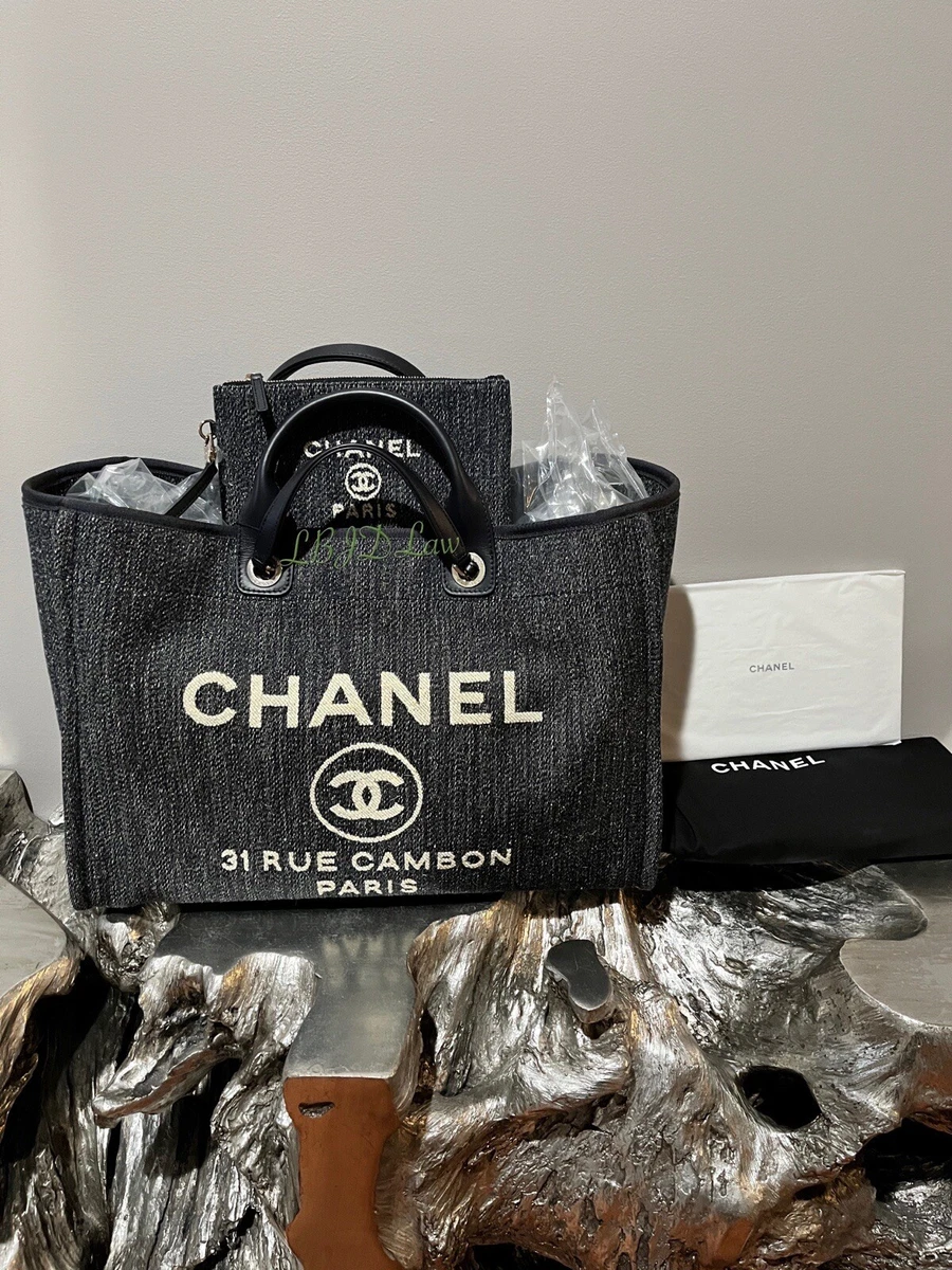 CHANEL 22B Dark Blue Maxi Shopping Bag L/XL Deauville Tote Pouch