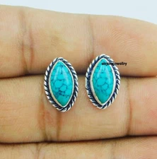 Turquoise Gemstone 925 sterling silver handmade Stud Earrings