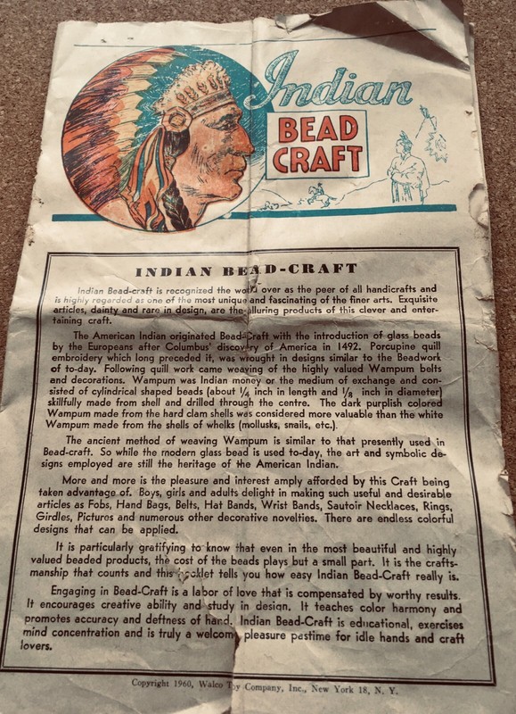 INDIAN BEAD CRAFTS 1960 patterns & instructions AND 4 TUBES SEED BEADS