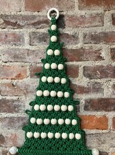 Macrame Christmas Tree Vintage 70s Handmade Door Decor Wall Hanging Wood Beads