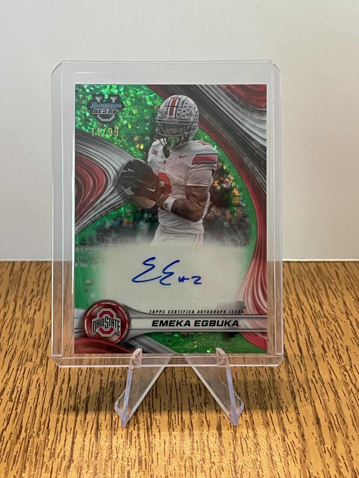 2024 Bowman's Best University - Emeka Egbuka Green Mini-Diamond Auto /99 Bucs