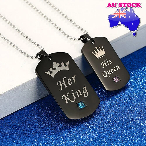 316L Surgical Steel Titanium His Queen Her King Engraved Dog Tag