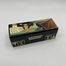 Vintage Small Handmade Painted Carved Solid Wood Hinged Dominoes Box Colombia