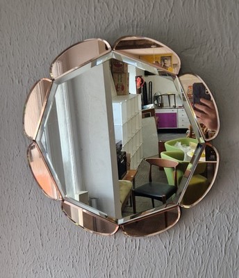 Art Deco Wandspiegel 20er/30er Jahre Pfirsichglas Blumenform #735
