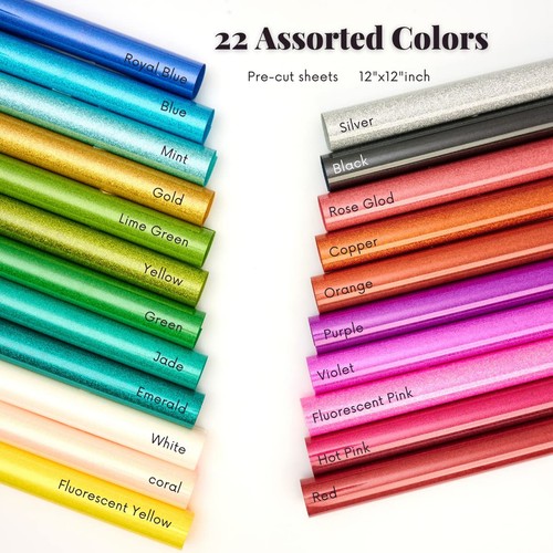 20 Colors Heat Transfer Vinyl 12\" X 10\" Sheets DIY T-Shirt Iron On HTV Bundle