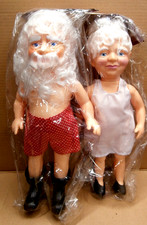 Vtg FIBRE CRAFT Music Box Mr  Mrs Santa Claus 14"  13" Crafting Dolls Set NOS