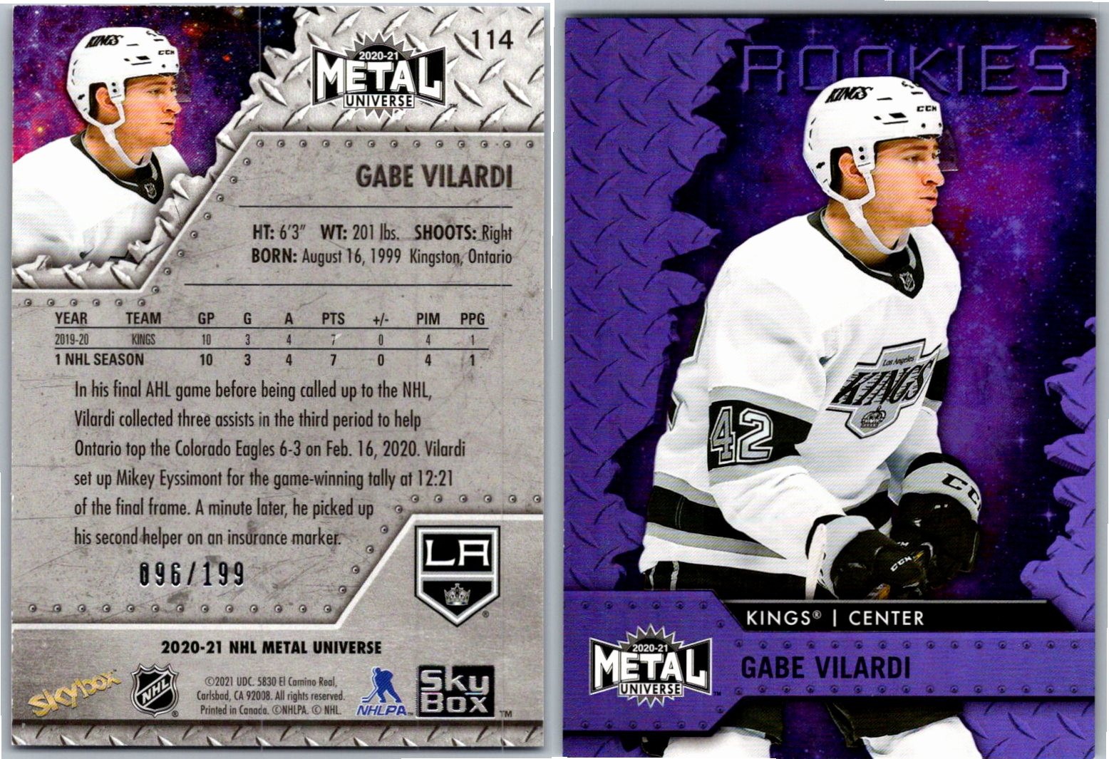 2020 Metal Universe Spectrum Purple Rookie Gabe Vilardi  114  096/199