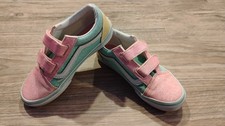 VANS Old Skool V Kids US 3 Colorblock Canvas Glitter Hook Loop Low Top
