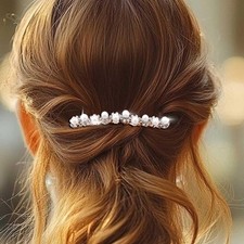 Rose Gold Pearl Bridal Hair Comb Rhinestone Wedding Hair Piece for Women