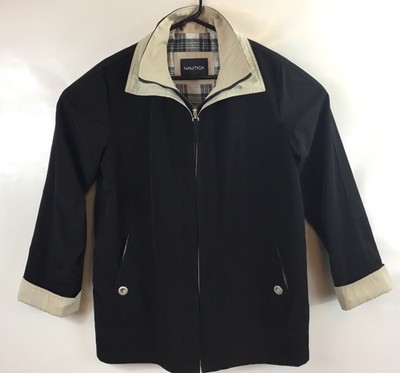 Vintage Nautica Black Long Rain Jacket Utility Size Large Zip Up