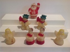 7 Vintage Standard Oil Wayside Christmas Candles Santa Snowman Angel Choir Boy
