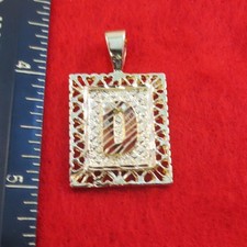 14KT GOLD EP 1 3/8 INCH FRAMED LETTER D LARGE SQUARE DIAMOND CUT INITIAL CHARM