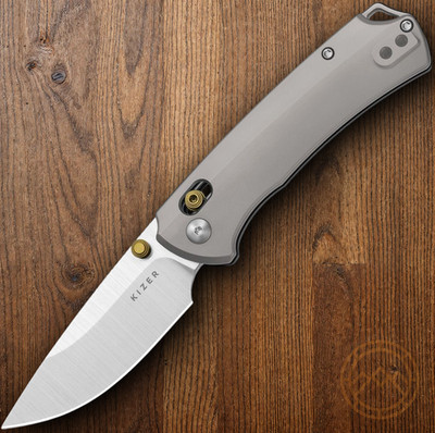 Kizer Cutlery T1 Folding Knife 3.25 Bohler M390 Steel Blade Gray Titanium Handle