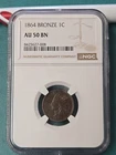 NGC AU-50 AU50 BN 1864 Bronze Indian Head Cent 1C Penny NICE DETAILS