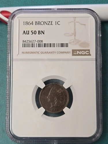 NGC AU-50 AU50 BN 1864 Bronze Indian Head Cent 1C Penny NICE DETAILS
