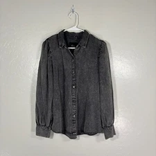 Rails Shirt Womens Medium Black Acid Wash Angelica Long Sleeve Denim Button Up