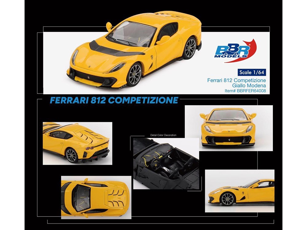 FERRARI 812 COMPETIZIONE MODENA YELLOW 1/64 DIECAST BY BBR MODELS BBRFER64008