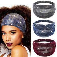 Sequin Wide Headband Black Turban Headbands African Glitter Head Wraps Stretchy