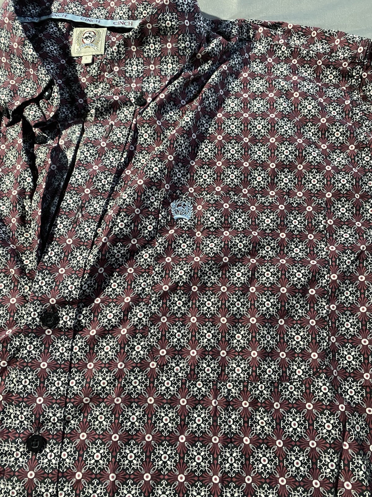 Cinch Burgundy Geometric Pattern Button Up Short … - image 6