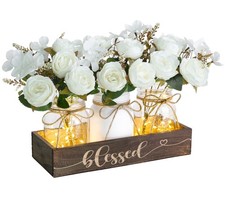 3 Pcs Mason Jar Centerpiece with Wood Tray LED Light