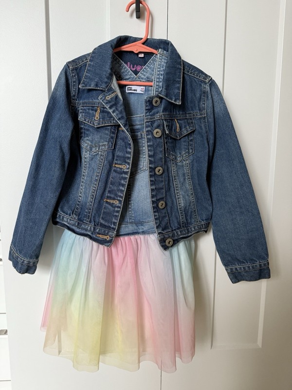 Kids Girls Jeans Pinafore Dress and Jeans Jacket Excellent Condition 6/7 Yrs