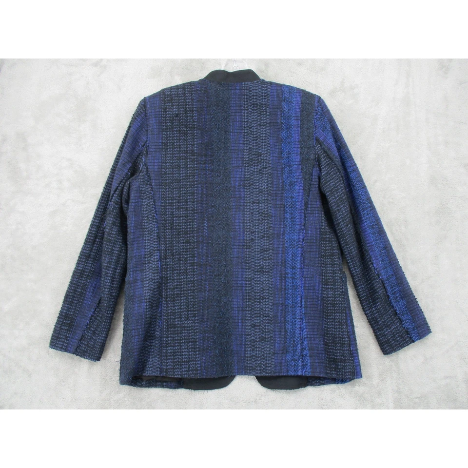 Elie Tahari Blazer Womens 14 Textured Tweed Office Career Corporate Blue Black - Image 2 of 4