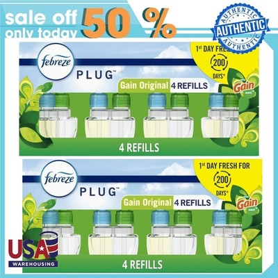 (2pack) Febreze Plug In Air Freshener Scented Oil Refill Gain, 4 Count