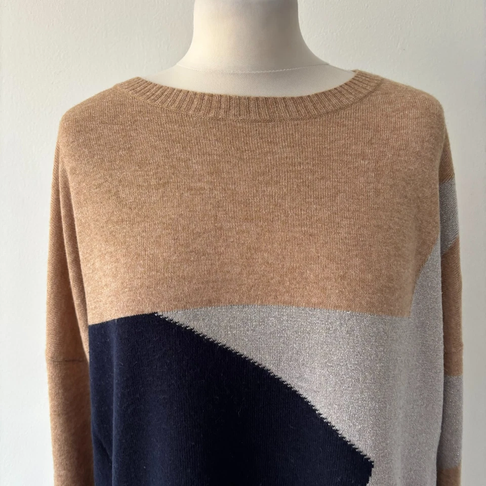 White Stuff Navy Camel Silver Star Jumper Starburst Sweater 24% Wool Size 14 - Image 2 of 4