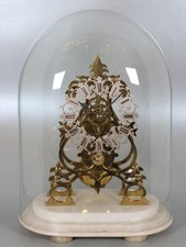 ANTIQUE SKELETON CLOCK single fusee GLASS DOME marble base 5 SPOKED GEARS works