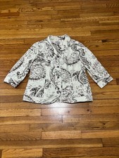 Chico's Womens Jacket Sz 2 US 12 Gray Stretch Cotton 3/4 Sleeve Pockets Twill