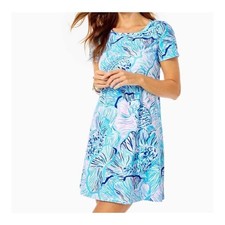 Lilly Pulitzer Dress Womens Small Fishful Thinking Blue Pink White Pima Cotton