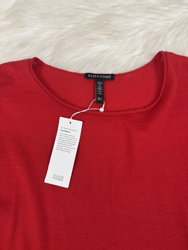 Eileen Fisher Size L Red Sweater Fine Merino Regenerative Wool NWT $228 - Picture 4 of 8