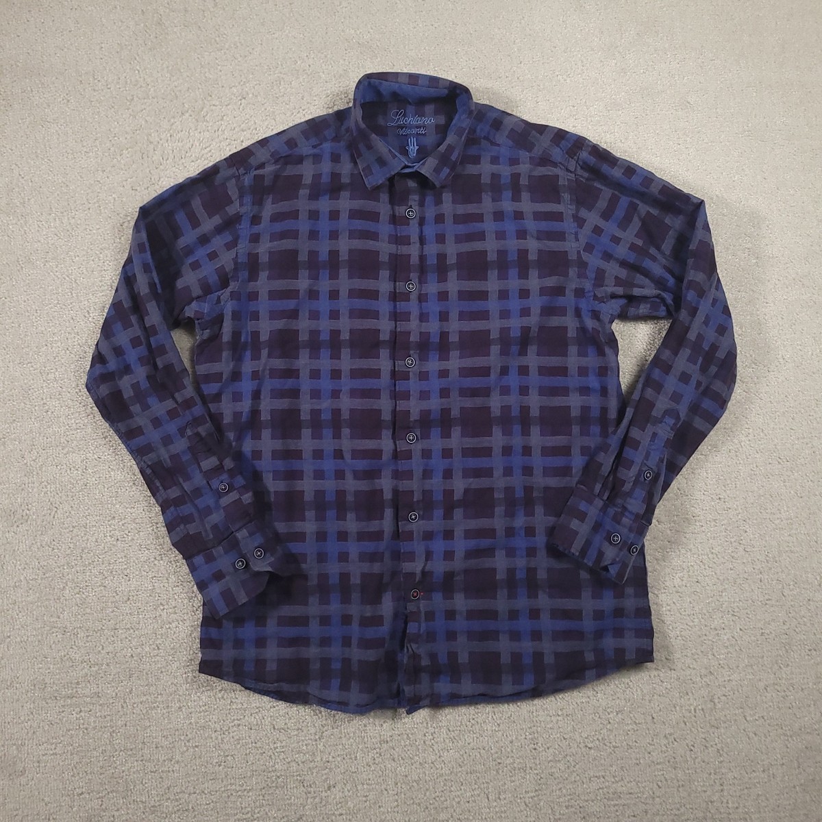 Luchiano Visconti Mens Dress Shirt M/L Blue Plaid | eBay