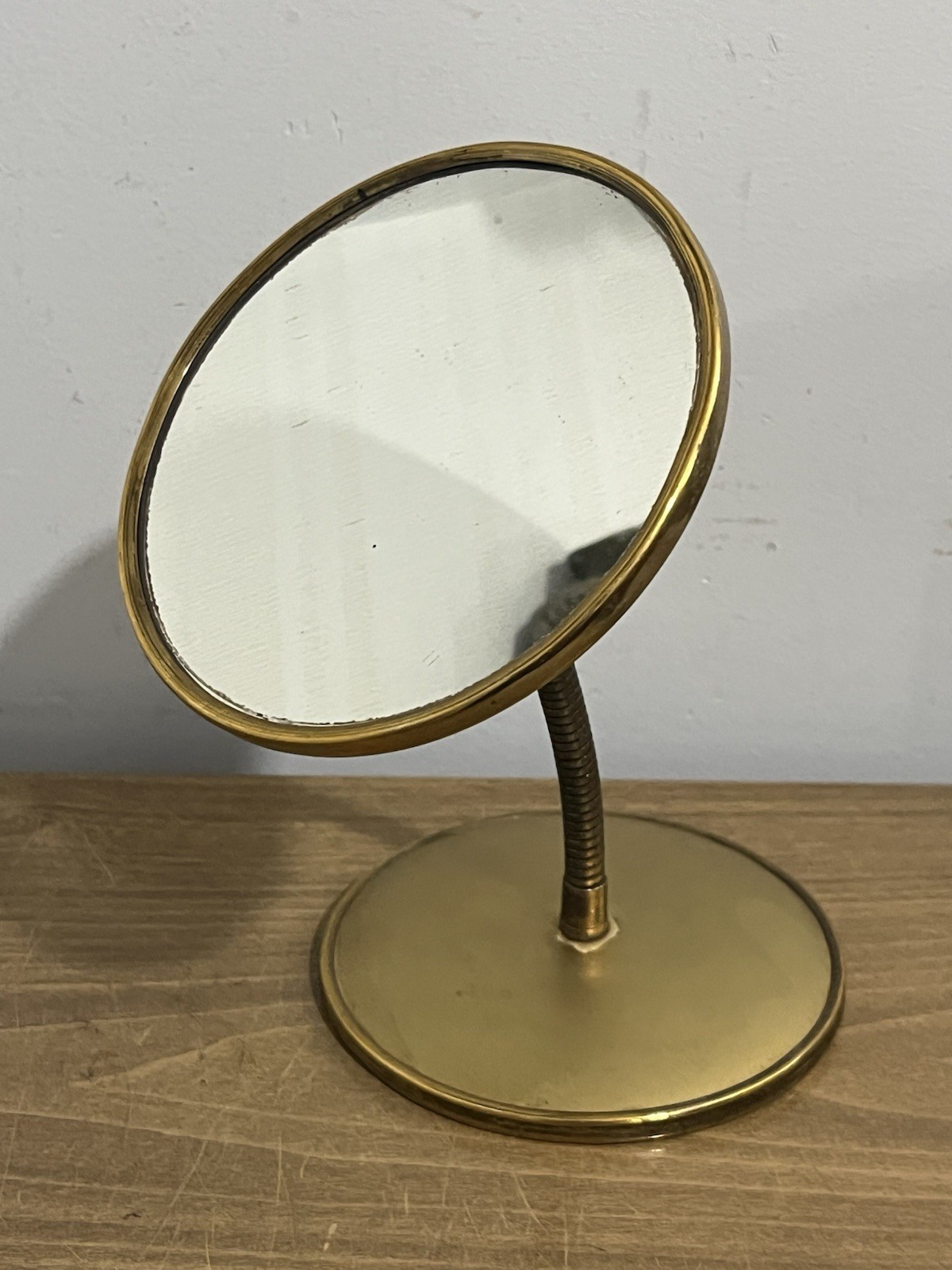 Vintage Brass Mother Of Pearl Gooseneck Double Sided Vanity Mirror