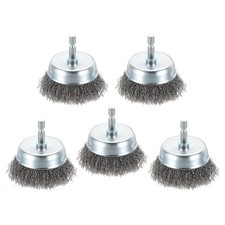 Wire Cup Brush, 5pcs 3in Crimped Steel Wire 0.012" 0.3mm , 1/4in Hex Shank